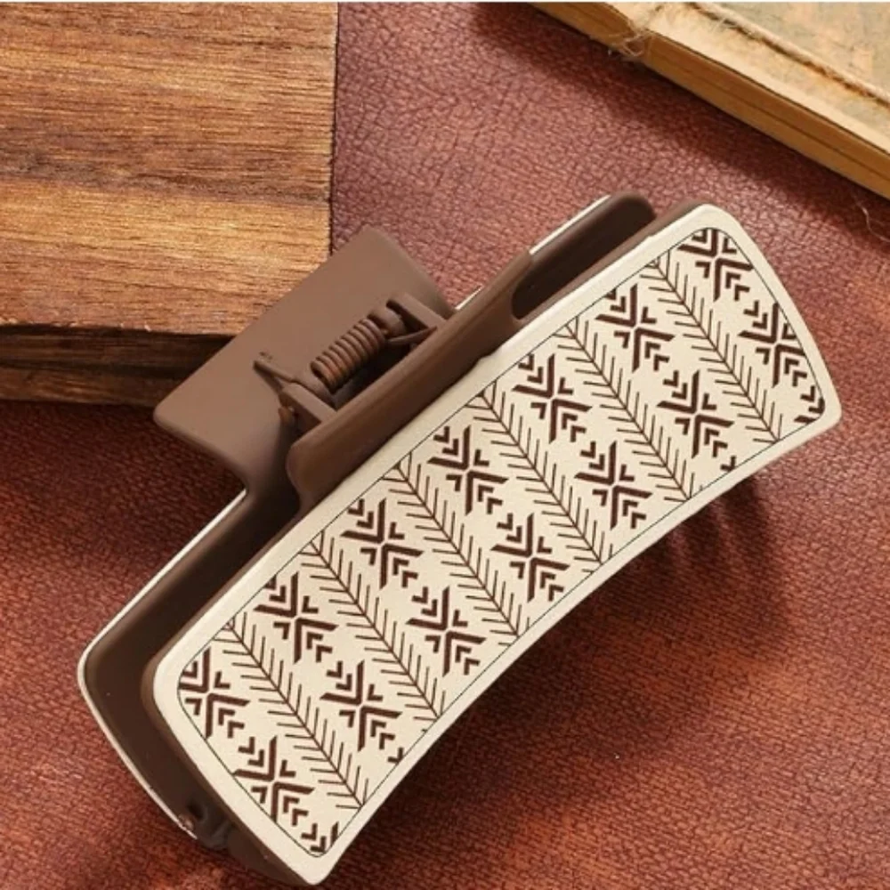 Western Brown/Tan Southwestern Print Faux Leather Hair Claw Accessories Rodeo